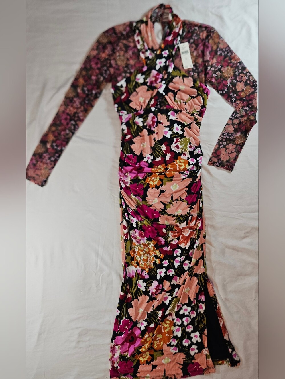 NWT Anthropolgie Womens Multicolor Floral Long Sleeve Halter Midi Dress Size XS